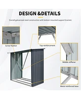 Outdoor Steel Firewood Rack, Open Wood Shed with Sloped Roof for Firewood, Pellet, or Lumber Storage, Black