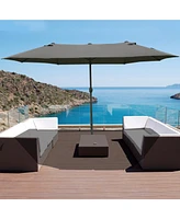 Patio Umbrella 15' Steel Rectangular Outdoor Double Sided Market with base, Sun Protection & Easy Crank for Deck Pool Patio, Dark Gray