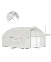 11.5' x 10' x 6.5' Walk-in Tunnel Greenhouse, Green House with Zippered Mesh Door, 7 Mesh Windows & Roll-up Sidewalls, Upgraded Gardening Plant Hot Ho
