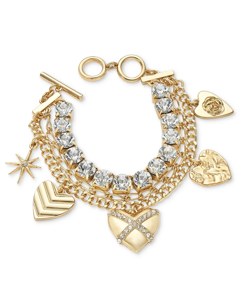 I.n.c. International Concepts Gold-Tone Crystal Mixed Heart Charm Triple-Row Flex Bracelet, Created for Macy's