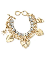 I.n.c. International Concepts Gold-Tone Crystal Mixed Heart Charm Triple-Row Flex Bracelet, Created for Macy's