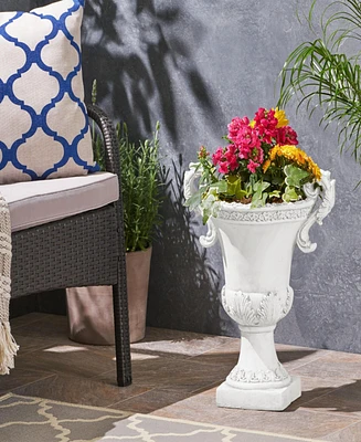 Streamdale Furniture Elegant Roman Faux-Stone Planter With Botanical Accents