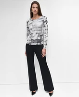 Dkny Women's Printed Knit Sequin Long-Sleeve Top