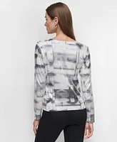 Dkny Women's Printed Knit Sequin Long-Sleeve Top