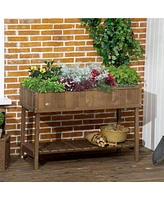 Simplie Fun 43x18x30in Raised Garden Bed with 8 Pockets and Shelf, Wooden Elevated Planter Box with Legs to Grow Herbs, Vegetables, and Flowers