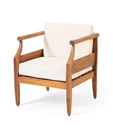 Streamdale Furniture Acacia Wood Club Chair With Water-Resistant Cushions For Outdoor Comfort