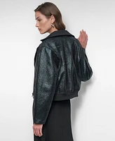 Dkny Women's Foiled Tweed Moto Jacket