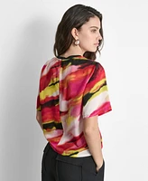 Dkny Women's Printed Drapey Short-Sleeve Blouse