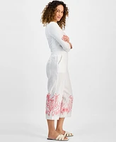 Charter Club Petite 100% Linen Embroidery Crop Pants, Exclusively at Macy's