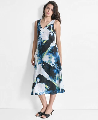 Dkny Women's Printed Linen Sleeveless Dress