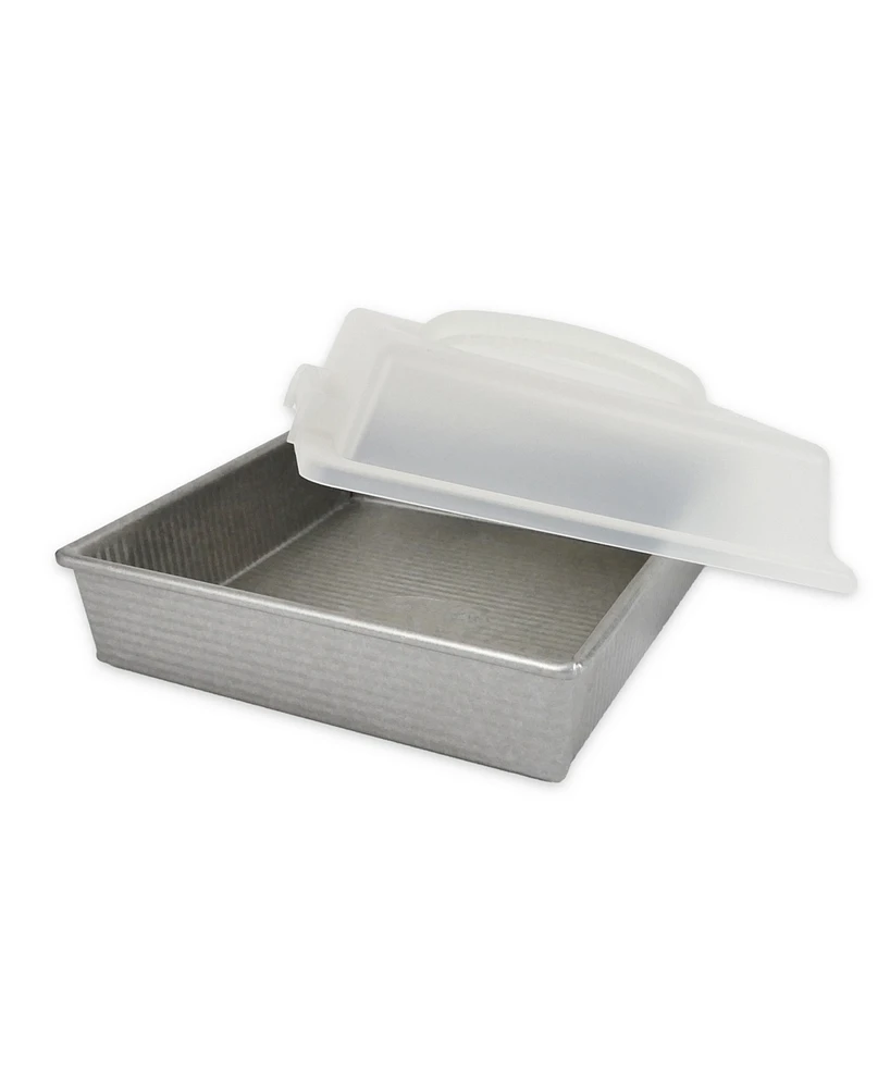 Usa Pan Non-Stick Aluminum 9 Inch Square Cake Pan and Lid Set