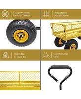 Simplie Fun 3 cu. ft. 300 lbs. Capacity Removable Sides Metal Steel Mesh Heavy Duty Utility Wagon Outdoor Garden Cart in Yellow