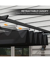 Streamdale Furniture 10' x 12' Retractable Pergola Canopy, Wood Grain Aluminum Pergola, Outdoor Sun Shade Shelter for Grill, Garden, Patio, Backyard,