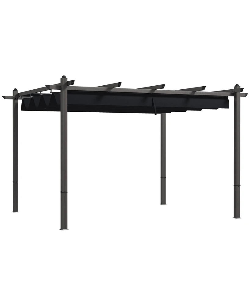 Streamdale Furniture 10' x 12' Retractable Pergola Canopy, Wood Grain Aluminum Pergola, Outdoor Sun Shade Shelter for Grill, Garden, Patio, Backyard,