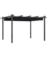 Streamdale Furniture 10' x 12' Retractable Pergola Canopy, Wood Grain Aluminum Pergola, Outdoor Sun Shade Shelter for Grill, Garden, Patio, Backyard,