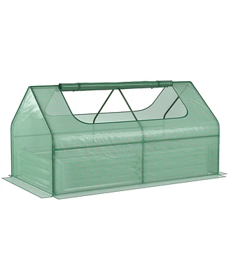 Streamdale Furniture 6' x 3' Galvanized Raised Garden Bed with Mini Pe Greenhouse Cover, Outdoor Metal Planter Box with 2 Roll