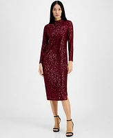 Anne Klein Women's Mock-Neck Sequin Midi Dress