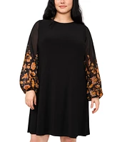 Msk Plus Printed Chiffon-Sleeve Shift Dress