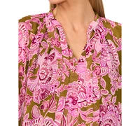 CeCe Women's Paisley-Print Pleated Tie-Neck Blouse