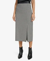 Calvin Klein Petite Faux-Leather-Trim Midi Pencil Skirt