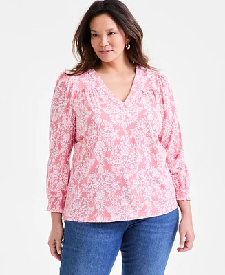 Style & Co Plus Size Printed V-Neck Top, Exclusively at Macy's