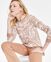Jones New York Womens Paisley High Low Boat Neck Sweater Nyc Compression Bootcut Pull On Pants
