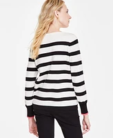 Jones New York Women's Striped Heart Boat-Neck Sweater