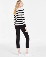 Jones New York Womens Striped Heart Boat Neck Sweater Stretch Twill Cropped Pull On Pants
