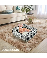 Paw & Decor Paws and All Over Plaid Dogs Cuddler Pet Bed, Stellar Design Printed Dog Beds