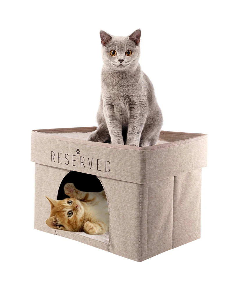 Home Base 2-Tier Cat Bed for Indoor Cats, Large Cave, Condo Cube Hideaway, Collapsible Pet House