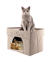 Home Base 2-Tier Cat Bed for Indoor Cats, Large Cave, Condo Cube Hideaway, Collapsible Pet House