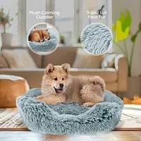 Details Dog Bed for Small Medium Dogs, Plush Calming Sleeping Cuddler for Pet, Super Lux Shaggy Fur Cushion Beds