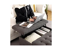 gaomon 33 Inch Velevt Lift-Top Storage Ottoman in Upholstered, Large Square Storage Coffee Table for Living Room, Toy Box, Footrest Stool, Grey Ottoma