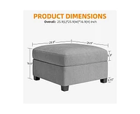 gaomon Square Ottoman Module with Storage,Modular Sectional Sofa Ottoman for Living Room,Lobby, Linen Fabric,Grey