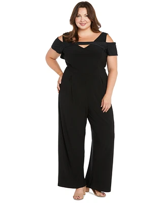 R & M Richards Plus Rhinestone-Overlay Jumpsuit