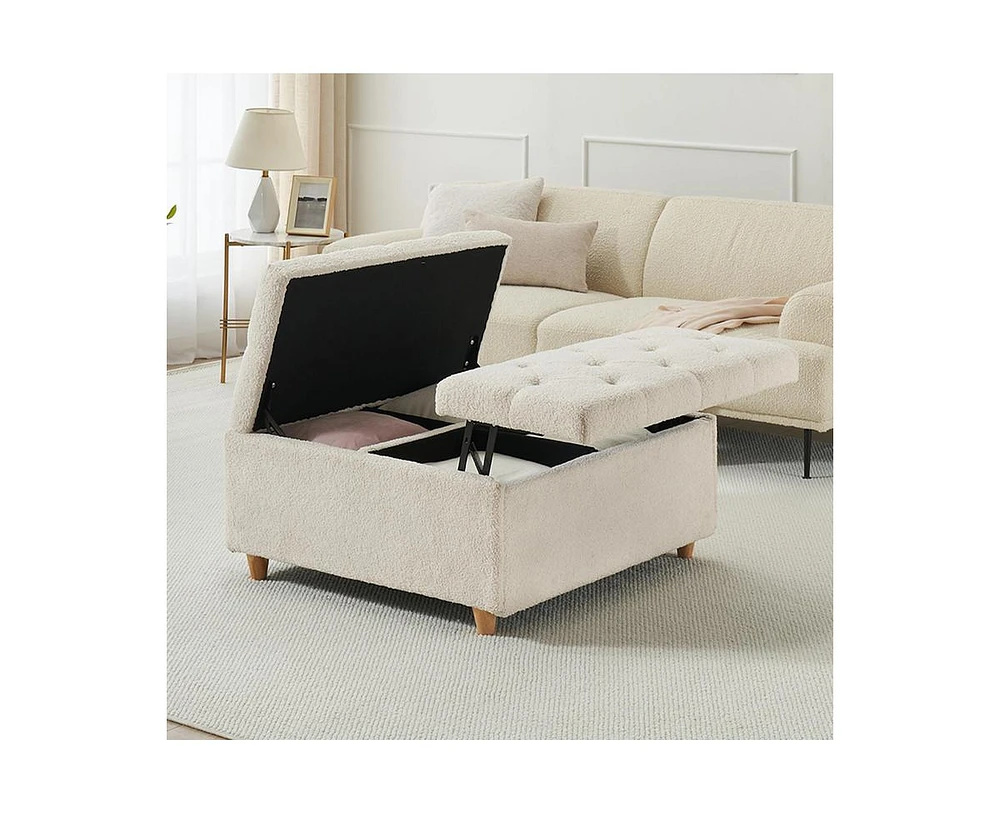 gaomon Ottoman Coffee Table with Lift Top, Sherpa Fabric Tufted Upholstered Ottoman with Storage, Large Square Storage Ottoman Bench for Bedroom, Livi