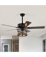 Slickblue 52-Inch Farmhouse Ceiling Fan with 3 Lights and 5 Wood Blades