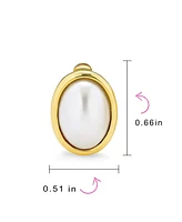 Bling Jewelry Simple White Pearl Cabochon Oval Clip-On Earrings 14K Gold Plated Non-Pierced Ears