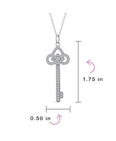 Bling Jewelry Pave Cubic Zirconia Cz Fleur De Lis Key Shape Pendant Necklace For Women .925 Sterling Silver