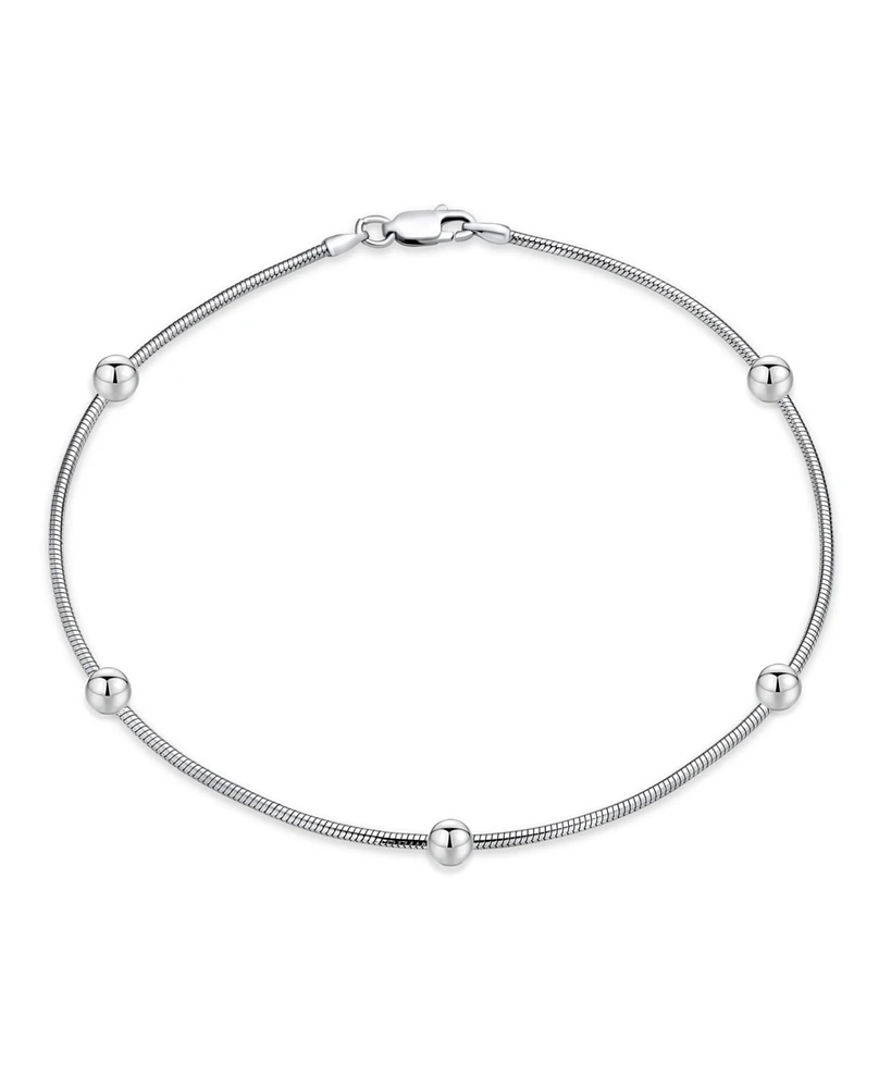 Bling Jewelry Simple Plain Ball Bead Snake Chain Anklet Ankle Bracelet For Women .925 Sterling Silver Made In Italy 10 Inch 1.5MM Ball