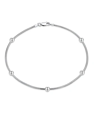 Bling Jewelry Simple Plain Ball Bead Snake Chain Anklet Ankle Bracelet For Women .925 Sterling Silver Made In Italy 10 Inch 1.5MM Ball