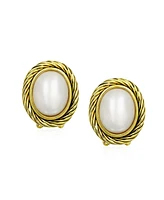 Bling Jewelry White Simulated Mabe Pearls Clip-On Earrings with Twist Rope Cable Design