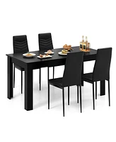 Gymax Modern Rectangular Kitchen Table Set w/ 4 Pvc Leather Dining Chairs Black