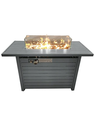 Mondawe 11'' H x 42'' L Steel Propane Outdoor Fire Pit Table with Lid