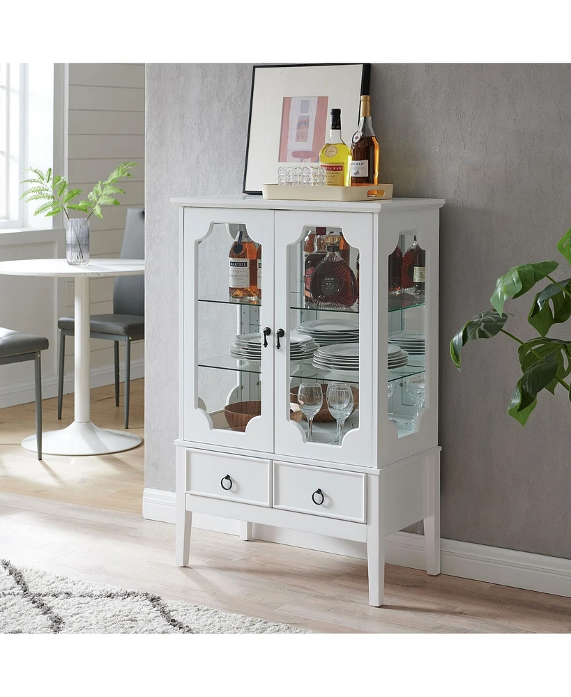 Kings Brand Furniture Curio Accent Storage Cabinet with Doors, Glass Shelves & Drawers