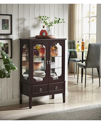 Kings Brand Furniture Curio Accent Storage Cabinet with Doors, Glass Shelves & Drawers