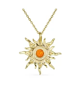 Bling Jewelry Irradiance Cz Accents Summer Beach Fun Created Orange Fire Opal Flaming Sunshine Star Sunburst Necklace Pendant Women Yellow Gold Plated