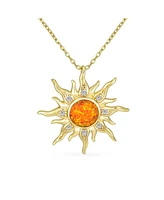 Bling Jewelry Irradiance Cz Accents Summer Beach Fun Created Orange Fire Opal Flaming Sunshine Star Sunburst Necklace Pendant Women Yellow Gold Plated