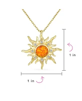 Bling Jewelry Irradiance Cz Accents Summer Beach Fun Created Orange Fire Opal Flaming Sunshine Star Sunburst Necklace Pendant Women Yellow Gold Plated