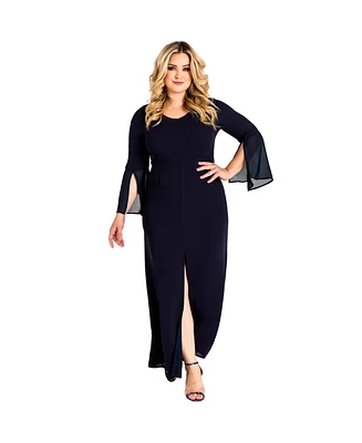 Standards & Practices Plus Slit Flare Bell Sleeve Maxi Dress